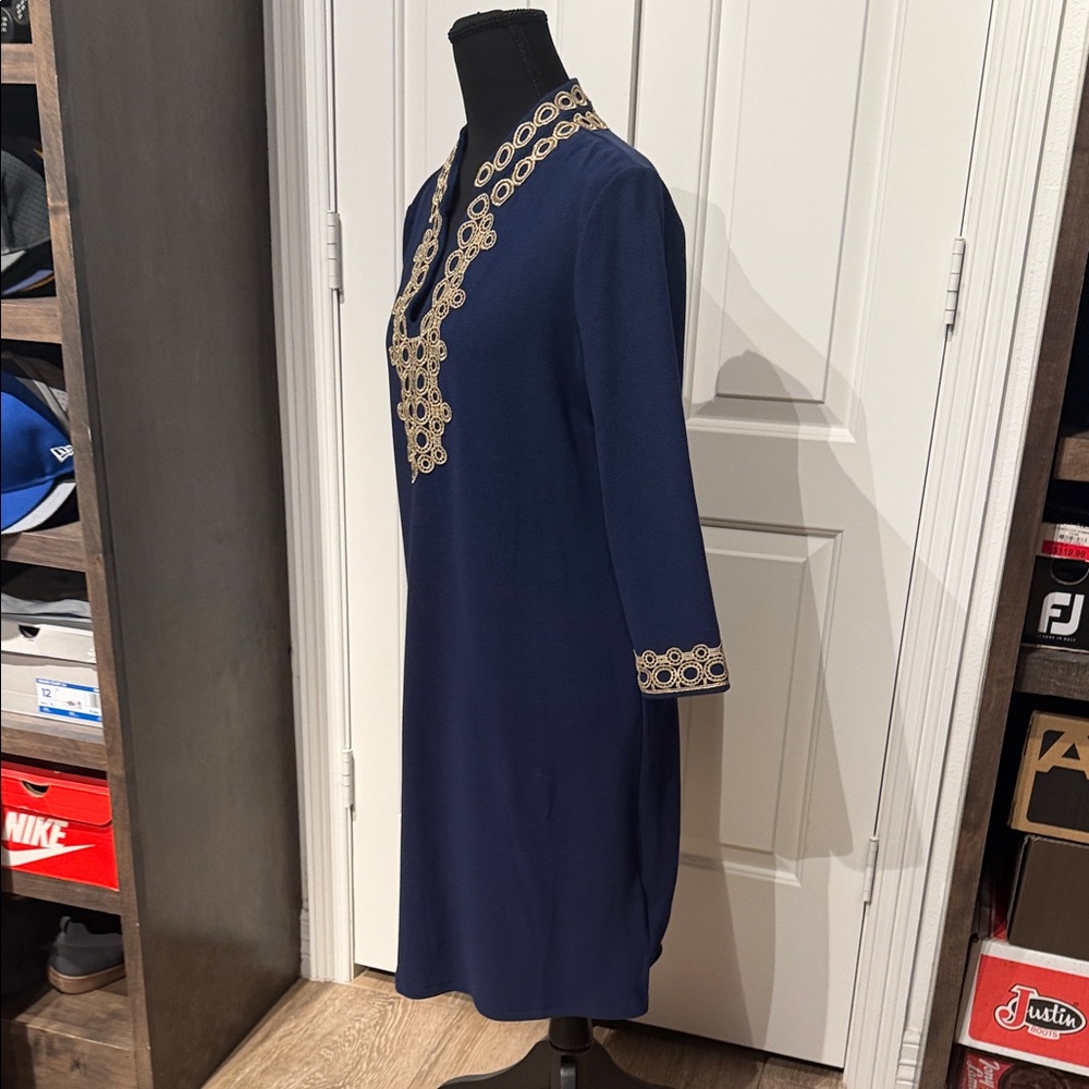 Charter Club Navy Long-Sleeve Dress with Gold Loop Embroidery - Picture 4 of 7